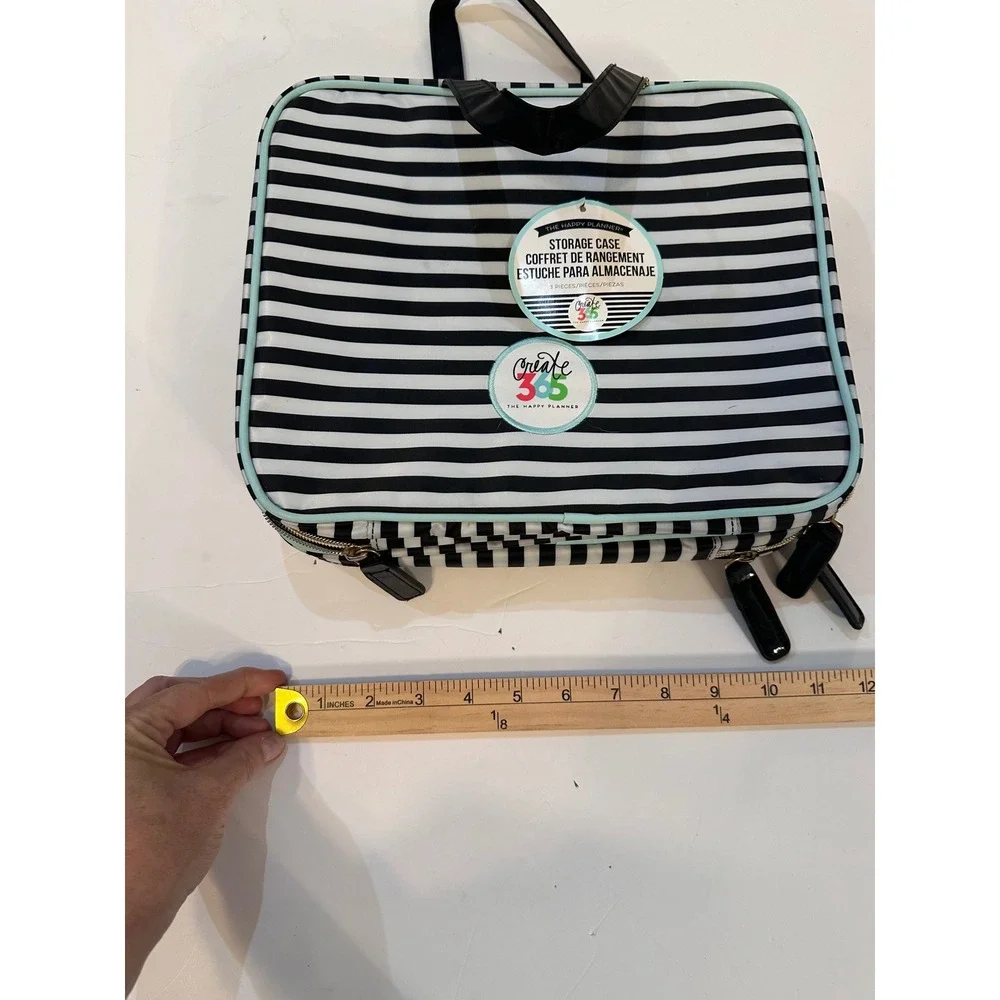 The Happy Planner Create 365 Storage Case Striped 3 Piece Set Black White Mint